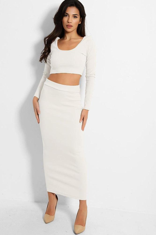 Ribbed Cotton Jersey Cropped Top And Maxi Skirt Set-SinglePrice