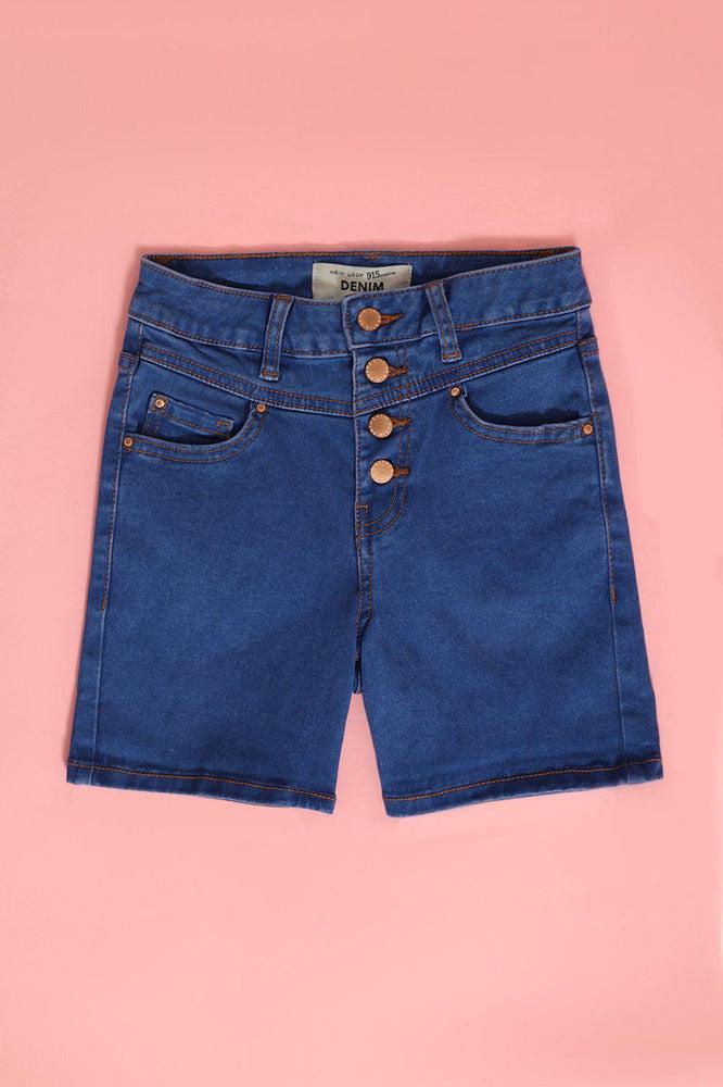 Blue Button Front Girls Shorts-SinglePrice