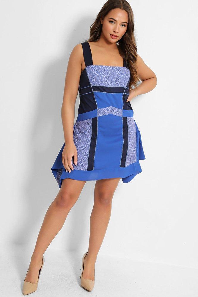 Blue Patched Colourblock Side Drape Details Mini Dress-SinglePrice