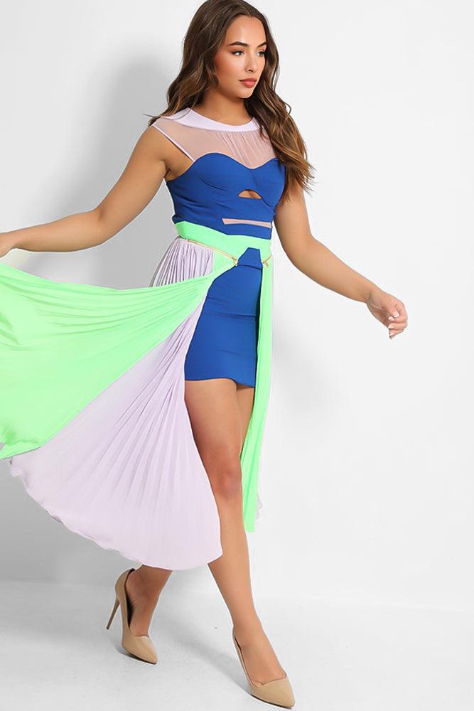 Lilac Blue Pleated Skirt Cape Mini Dress-SinglePrice