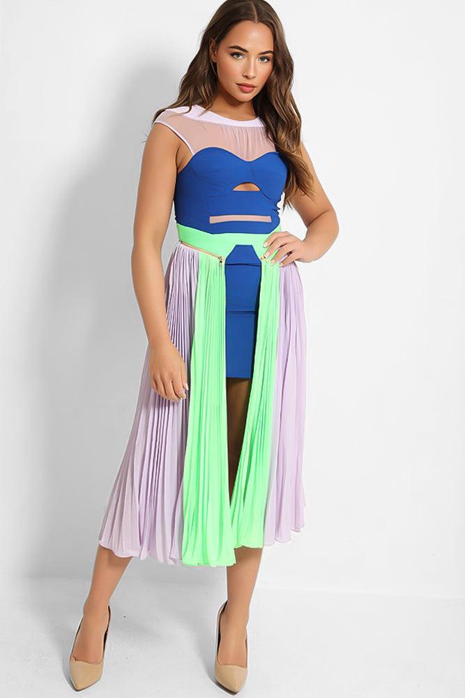 Lilac Blue Pleated Skirt Cape Mini Dress-SinglePrice