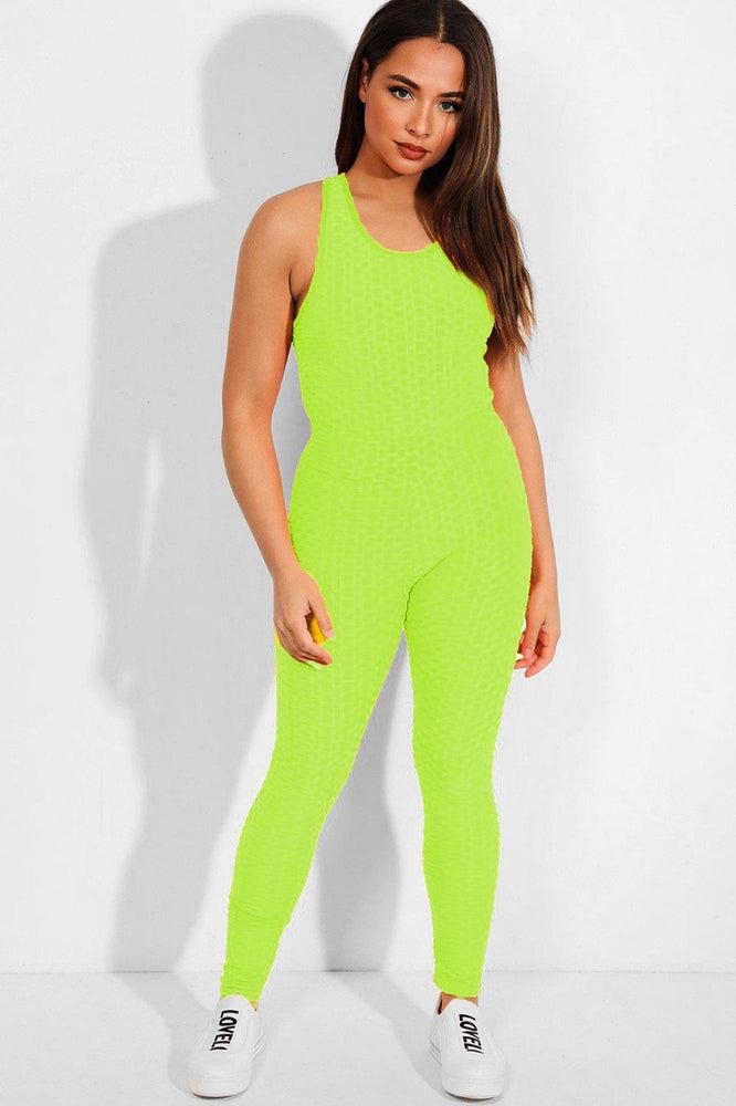 Neon Yellow Ruched Tank Top And Leggings 2 Piece Tracksuit-SinglePrice