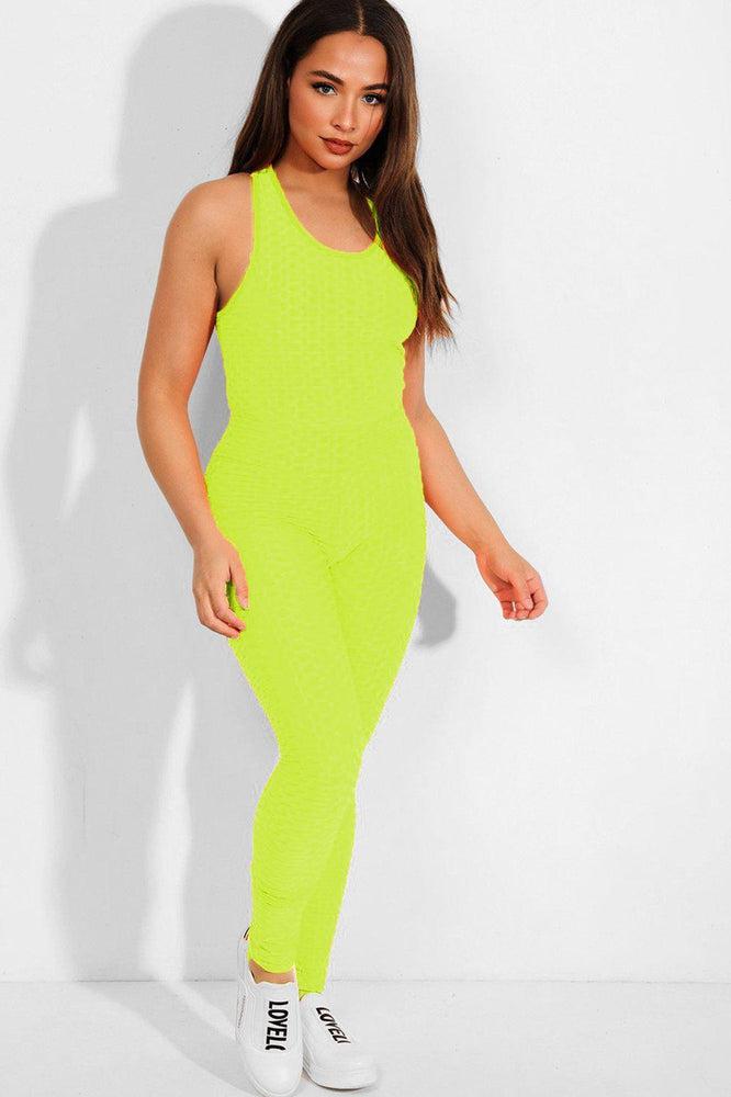 Neon Yellow Ruched Tank Top And Leggings 2 Piece Tracksuit-SinglePrice