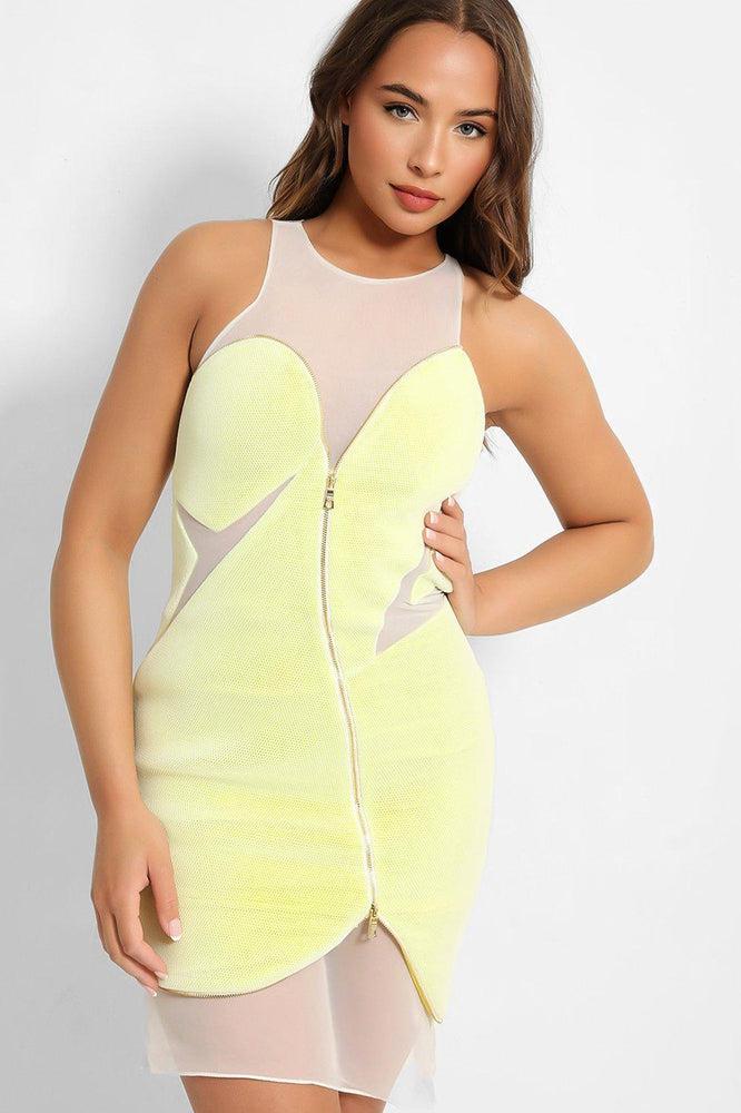 Lime Zip Detail Mesh Structured Mini Dress-SinglePrice