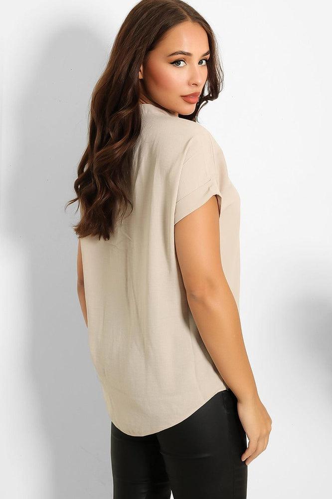 Stone Button V-Neck Blouse-SinglePrice