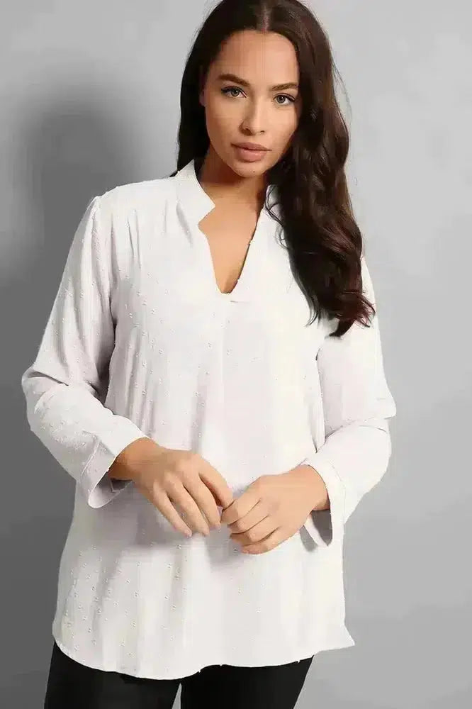 Swiss Polka Dot V-Neck Blouse-SinglePrice