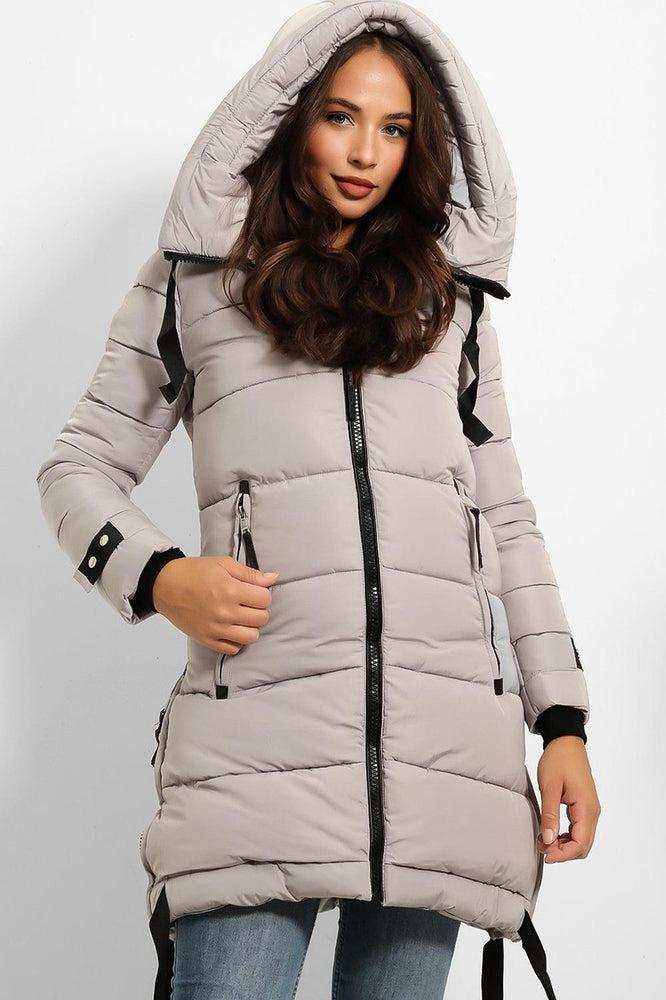 Contrast Black Details Hooded Midi Puffer Jacket-SinglePrice