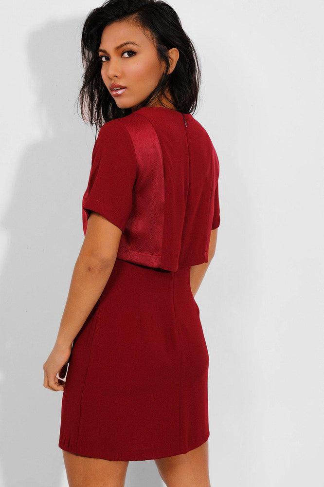 Wine Satin Overlay Mini Dress-SinglePrice