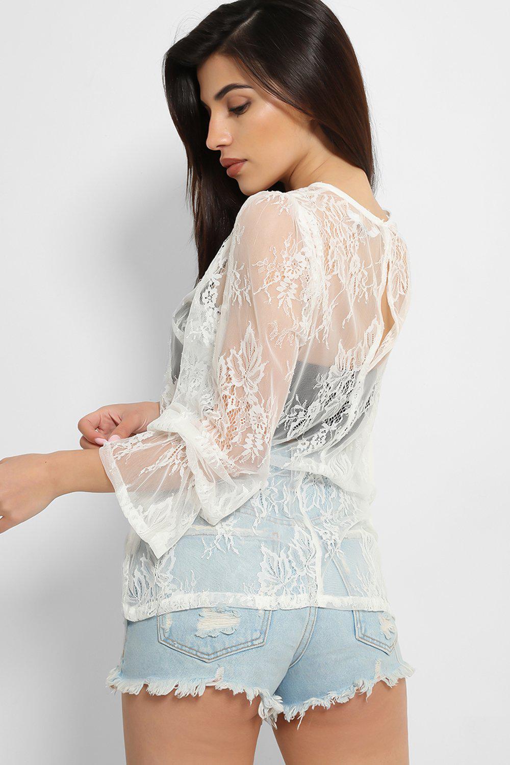 White Sheer Lace Blouse-SinglePrice