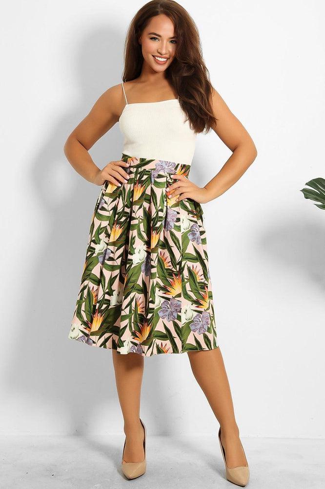 Multicolour Floral Print A-Line Skirt-SinglePrice