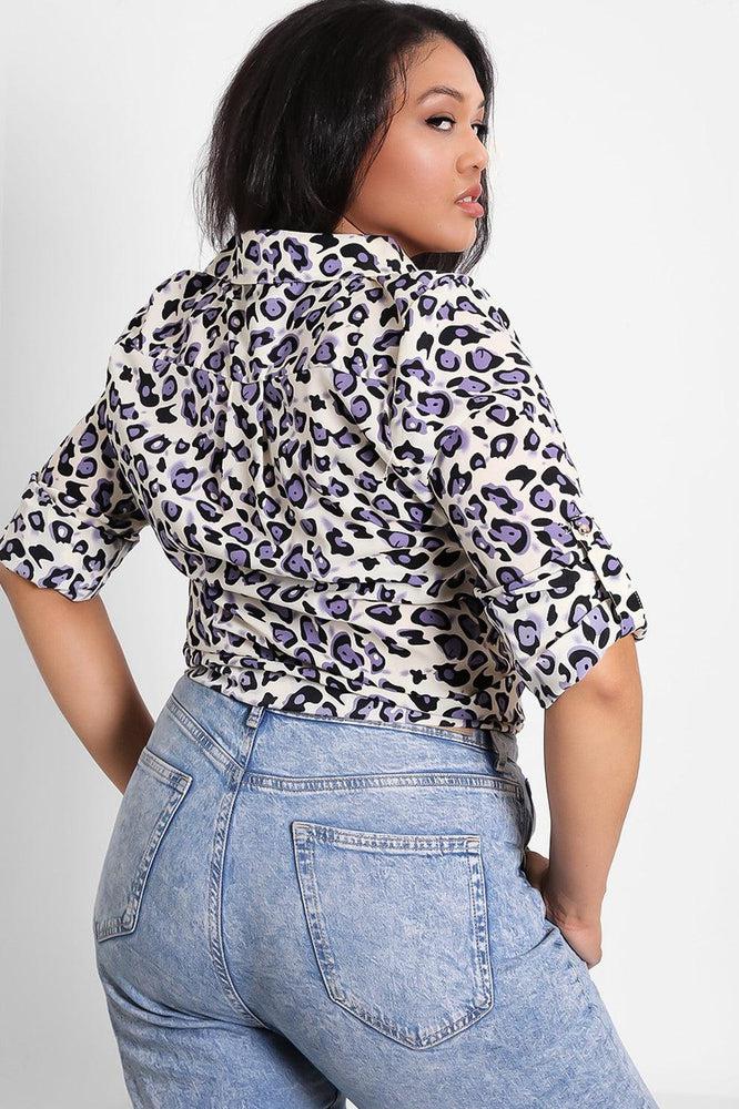 Cream And Lilac Leopard Front Tie Shirt-SinglePrice