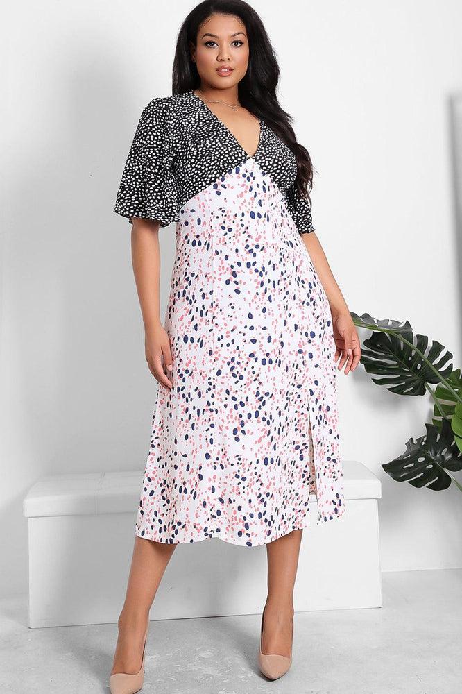 Contrast Panels Dotted Midi Dress