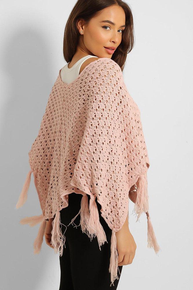 Crochet Knit Tasseled Poncho-SinglePrice