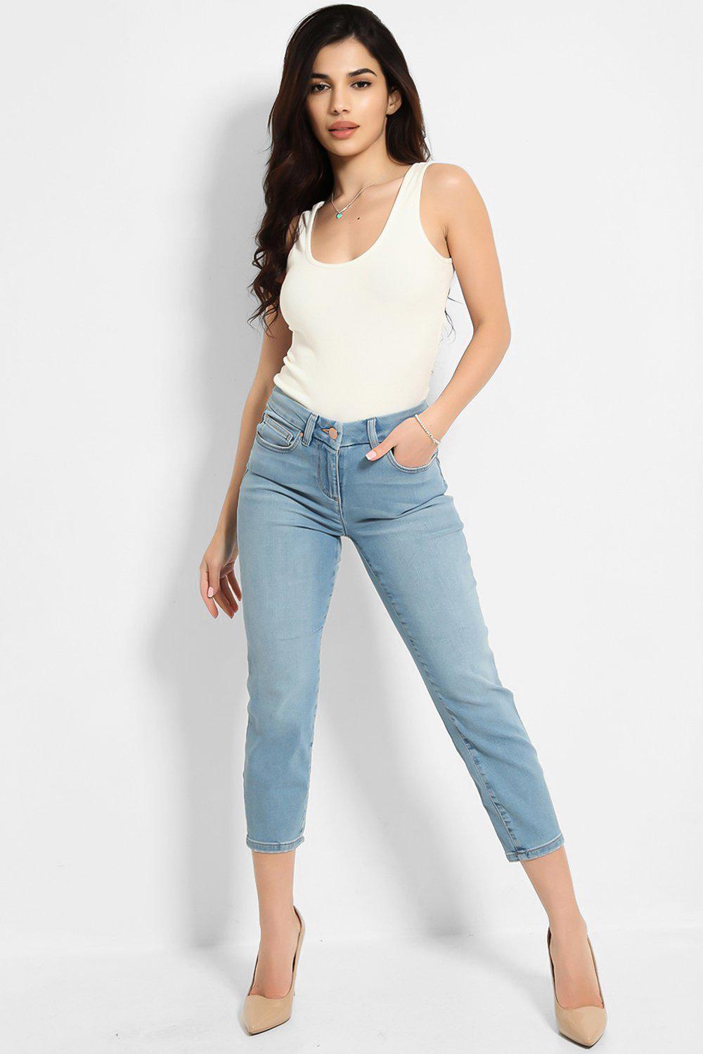 Light Blue Mid-Rise Super Skinny Cropped Jeans-SinglePrice