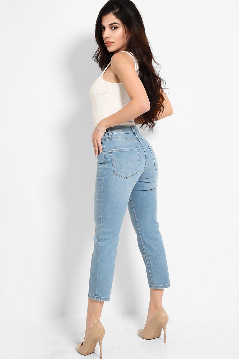 Light Blue Mid-Rise Super Skinny Cropped Jeans-SinglePrice