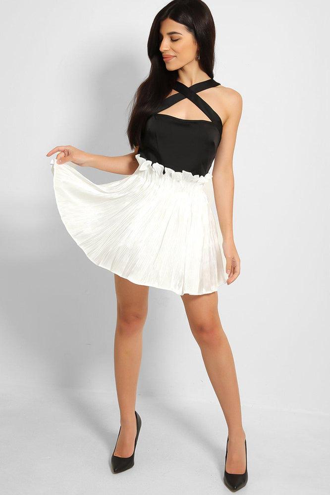 White Shimmer Pleated Finish Paperbag Skirt-SinglePrice