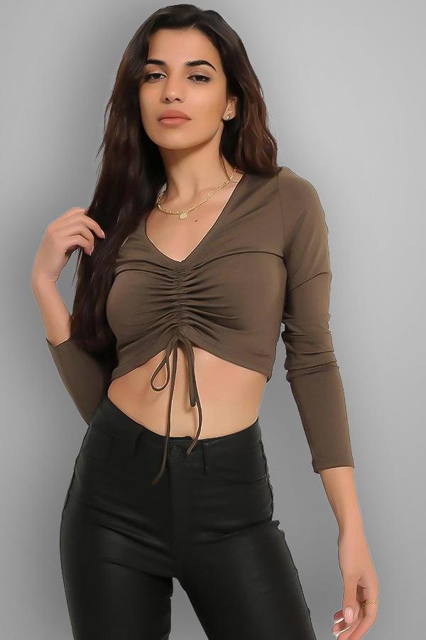 Drawstring Front Slinky Crop Top