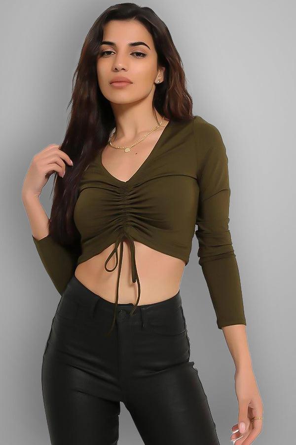 Drawstring Front Slinky Crop Top