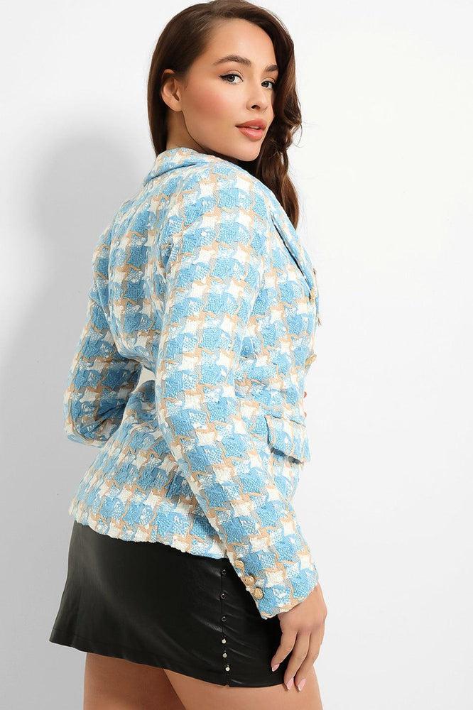 Plaid Boucle Military Buttons Blazer-SinglePrice