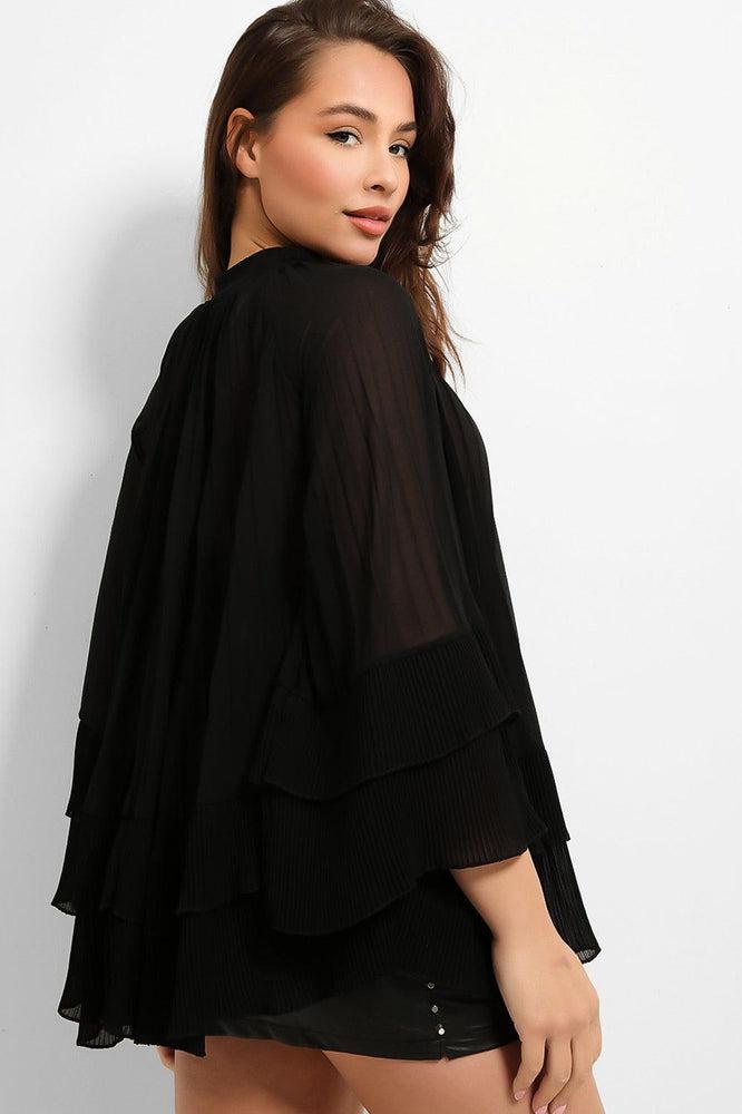 Neck Tie Pleated Chiffon Blouse-SinglePrice