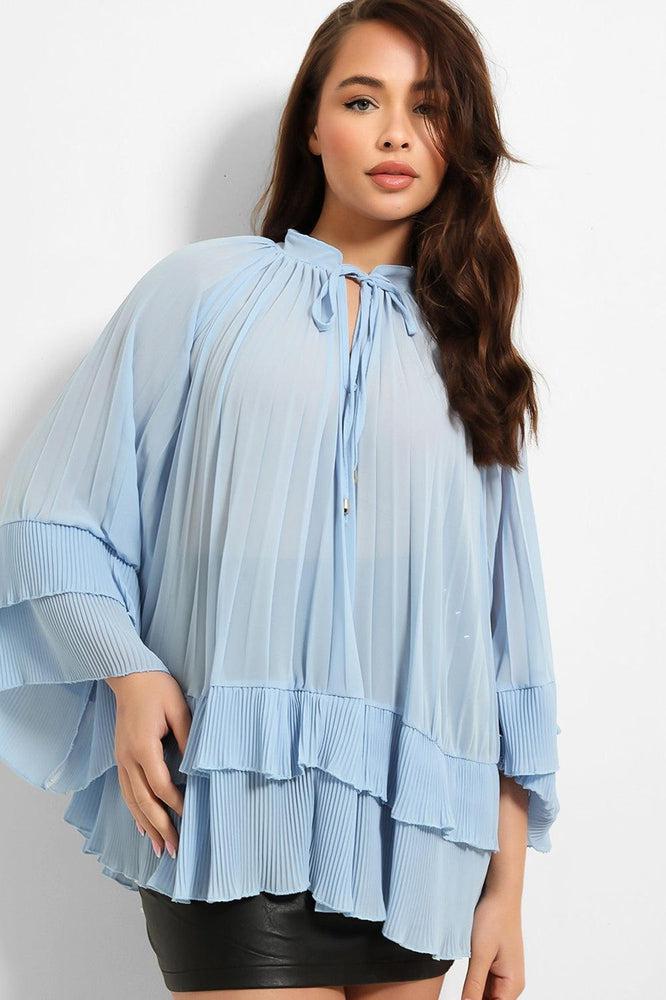 Neck Tie Pleated Chiffon Blouse-SinglePrice