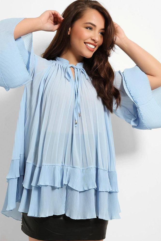 Neck Tie Pleated Chiffon Blouse-SinglePrice