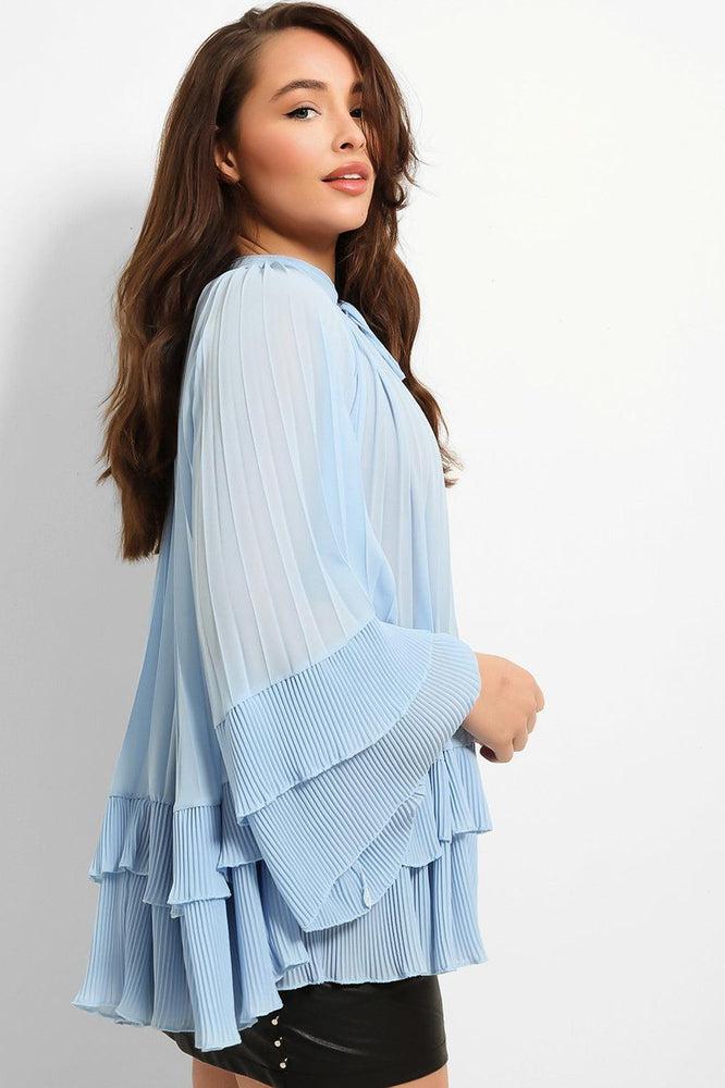 Neck Tie Pleated Chiffon Blouse-SinglePrice