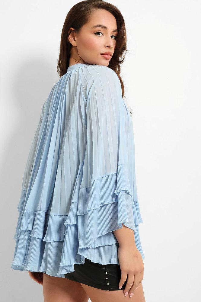 Neck Tie Pleated Chiffon Blouse-SinglePrice