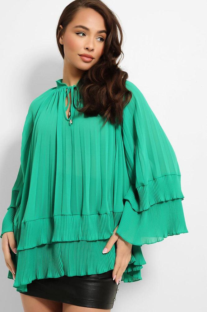 Neck Tie Pleated Chiffon Blouse-SinglePrice