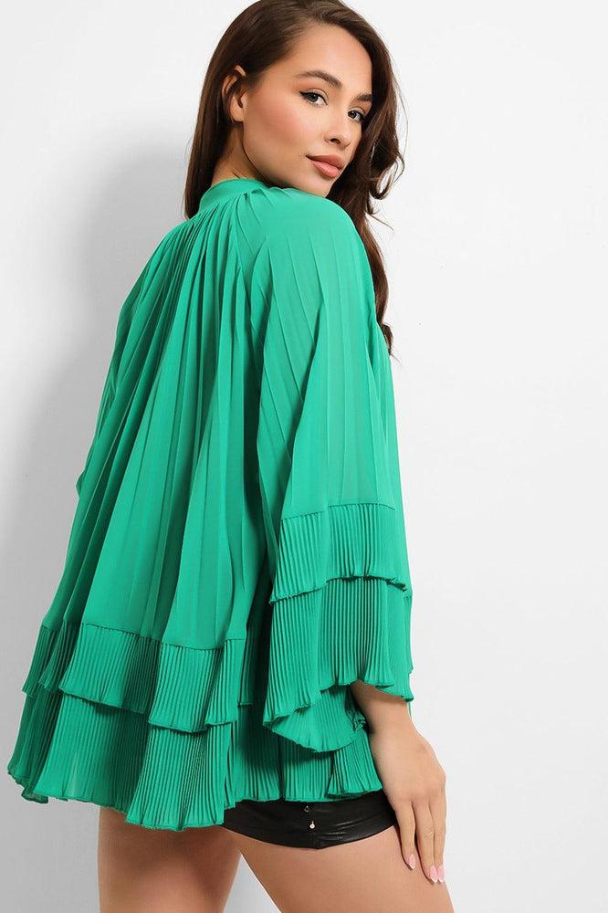 Neck Tie Pleated Chiffon Blouse-SinglePrice