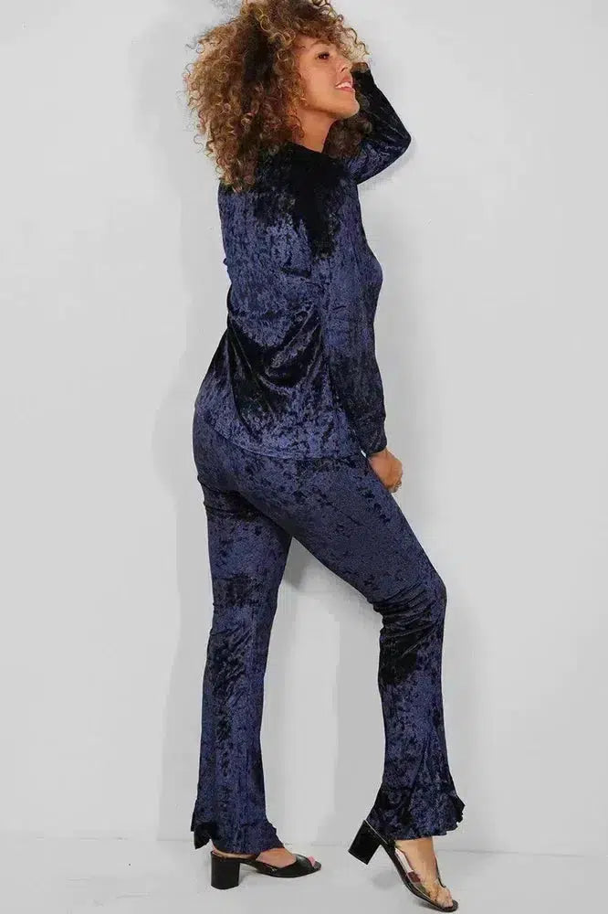 Blue Crushed Velvet 2 Piece Loungewear Set-SinglePrice