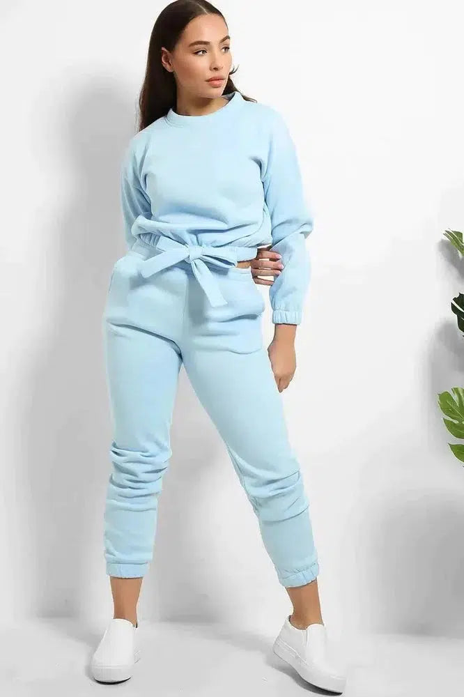 Thick Fleece Cropped Top And Joggers Set-SinglePrice