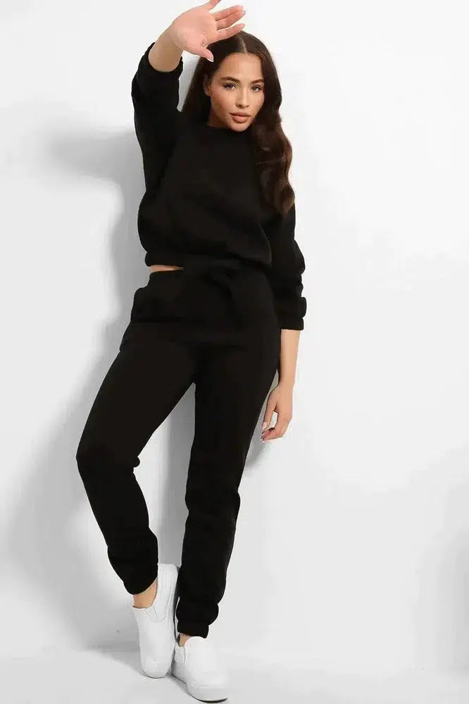 Thick Fleece Cropped Top And Joggers Set-SinglePrice