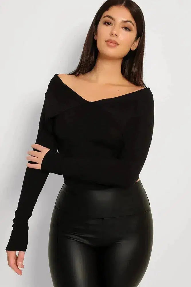 Off Shoulder Ribbed Jersey Cropped Top-SinglePrice