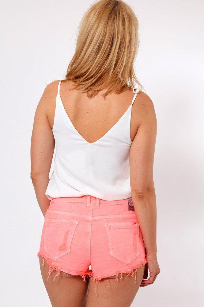 Distressed Ripped Neon Pink Denim Shorts-SinglePrice