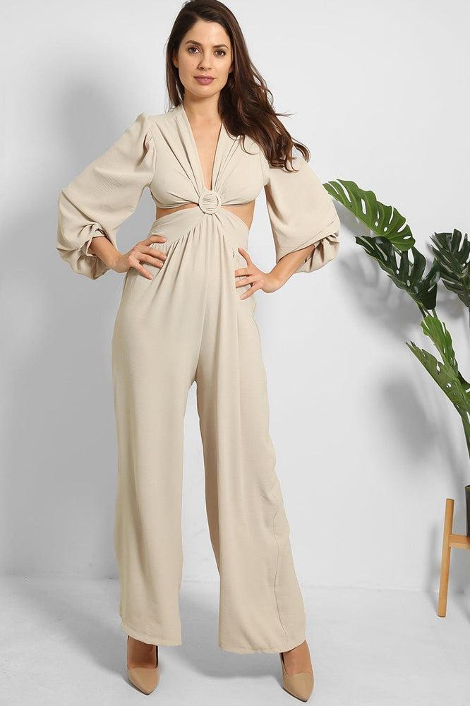 Open Back Cut Out Top Wide Leg Jumpsuit-SinglePrice