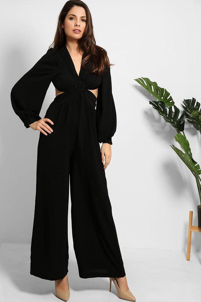 Open Back Cut Out Top Wide Leg Jumpsuit-SinglePrice