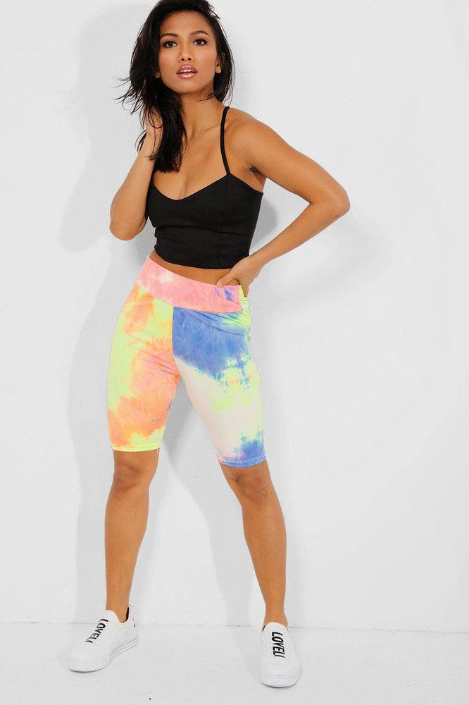 Neon Yellow Tie-Dye High Waisted Cycling Shorts-SinglePrice