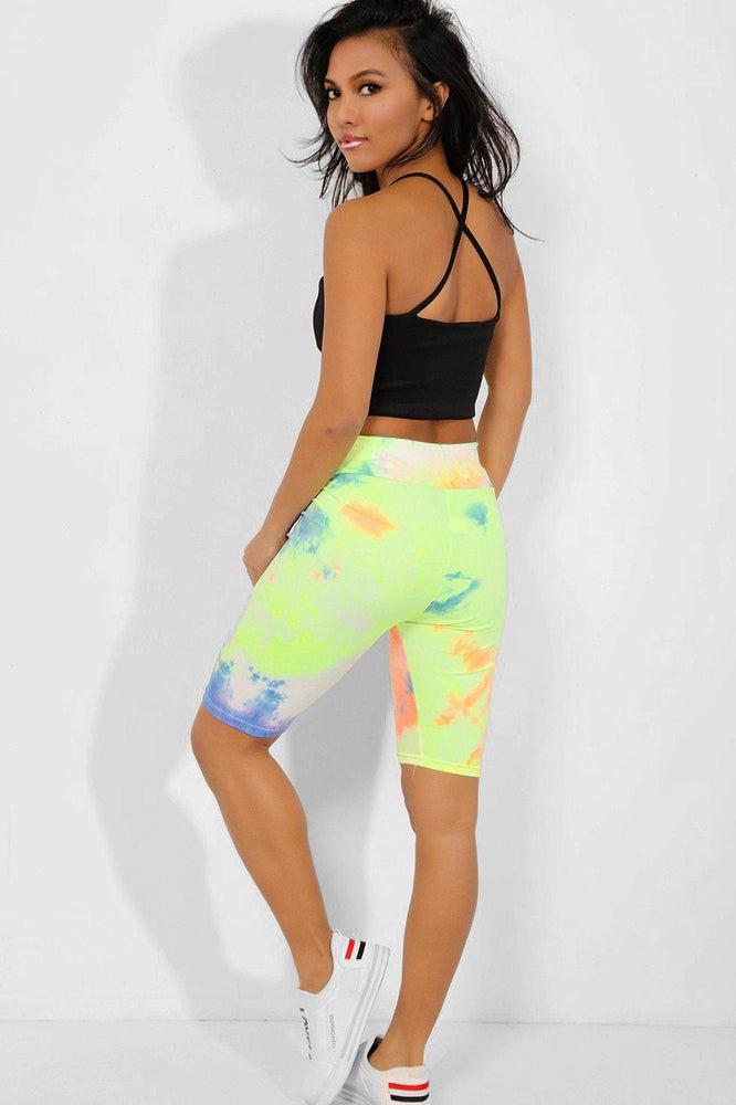 Neon Yellow Tie-Dye High Waisted Cycling Shorts-SinglePrice