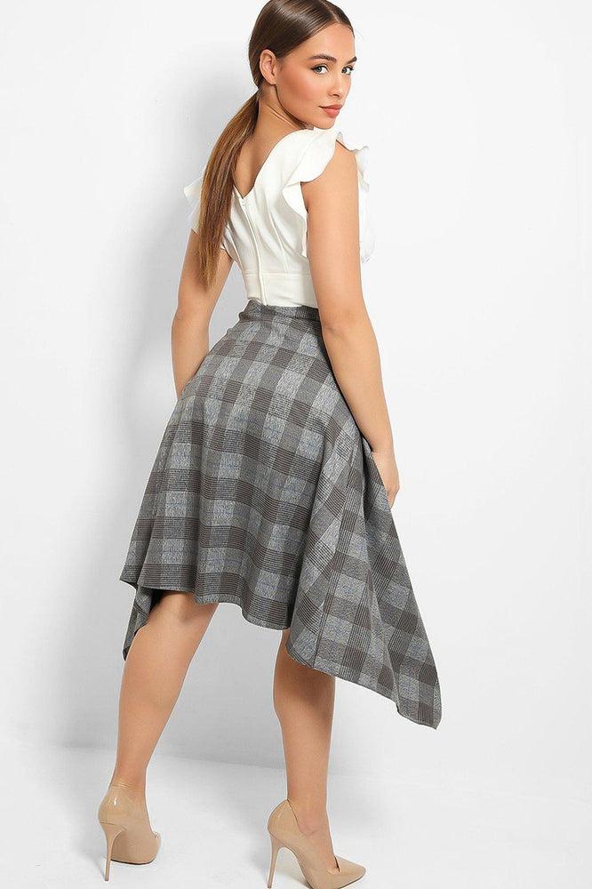 Grey Prince Of Wales Check Asymmetric Skirt-SinglePrice