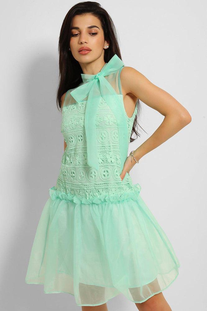 Mint Pussy Bow Organza Puff Dress-SinglePrice