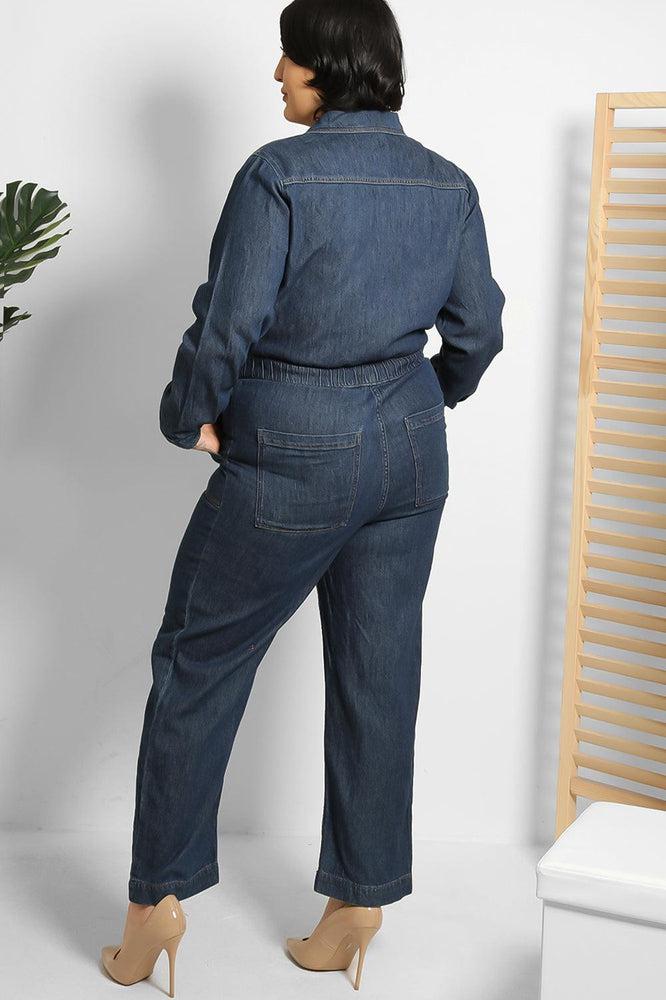 Cropped Leg Zipped Denim Jumpsuit-SinglePrice