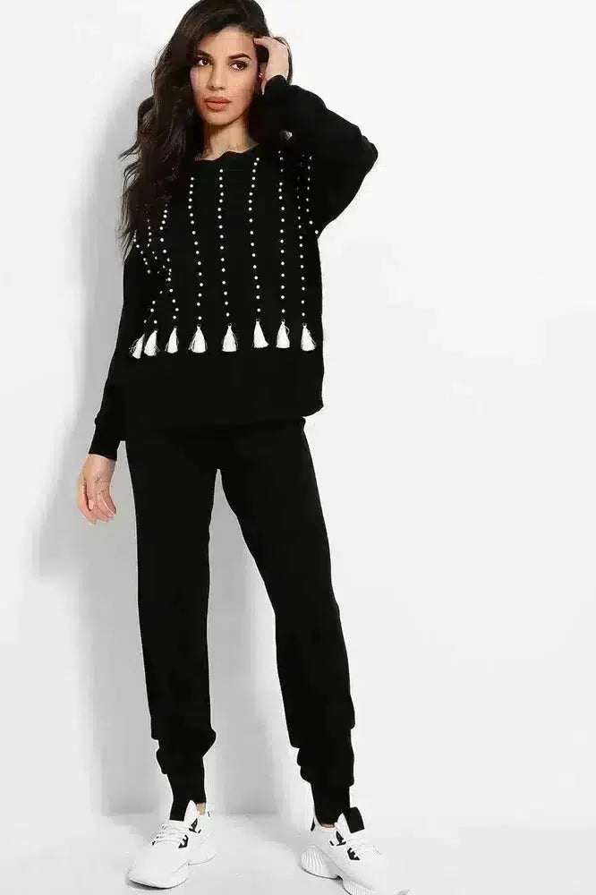 Pearls And Tassels Embellished Knitted Set-SinglePrice