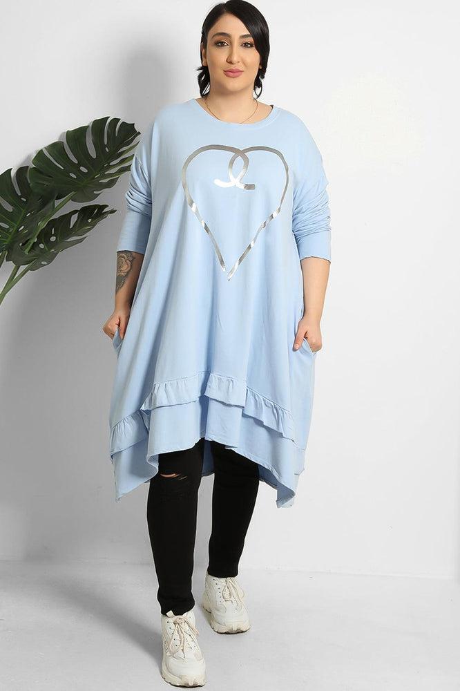 Silver Heart Print Frilled Hem 100% Cotton Tunic-SinglePrice