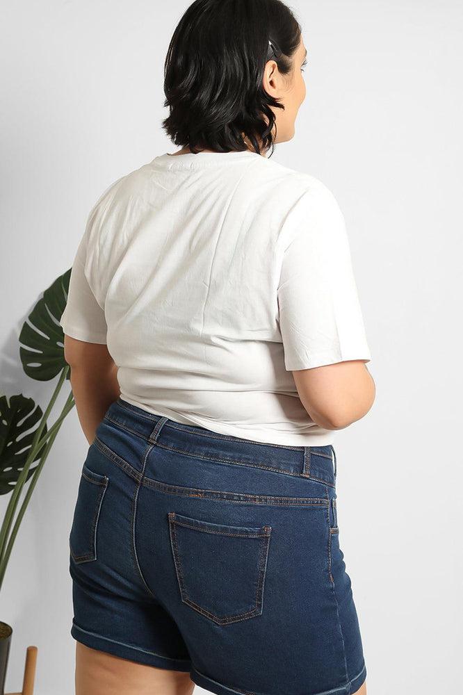 Buttoned Front Wide Waistband Denim Hotpants-SinglePrice