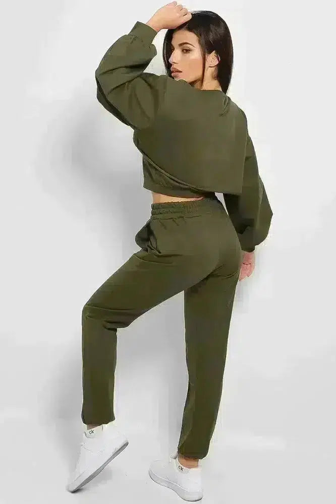 Khaki Love Me Harder Crop Top 3 Piece Tracksuit-SinglePrice