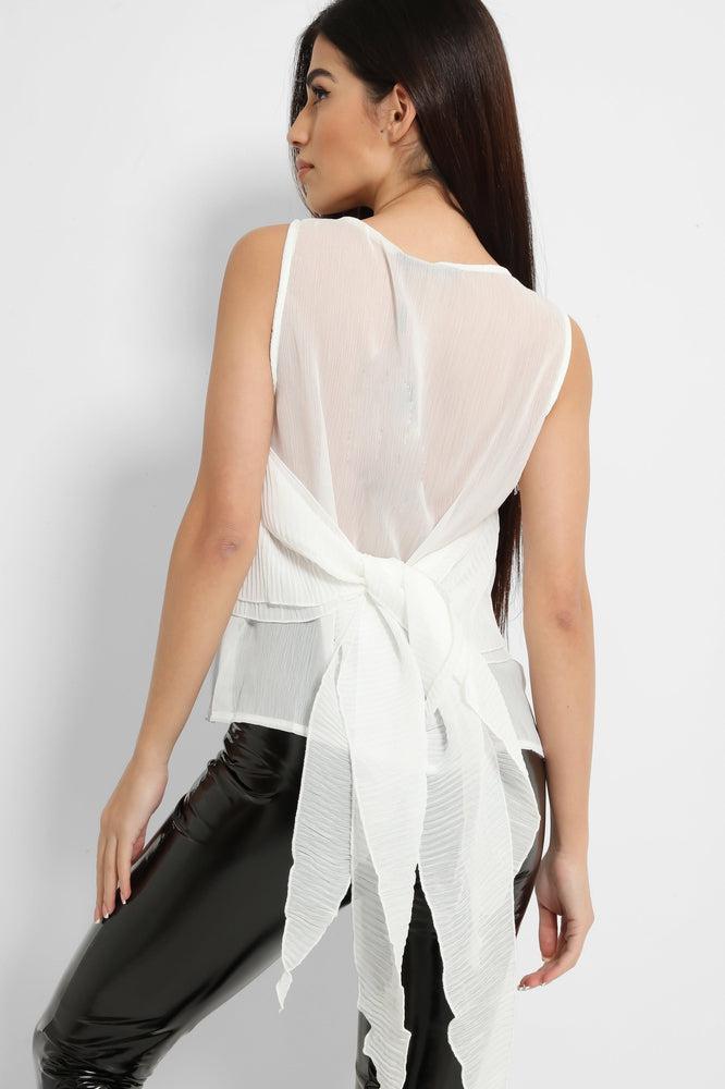 White Pleated Layered Drape Detail Top-SinglePrice