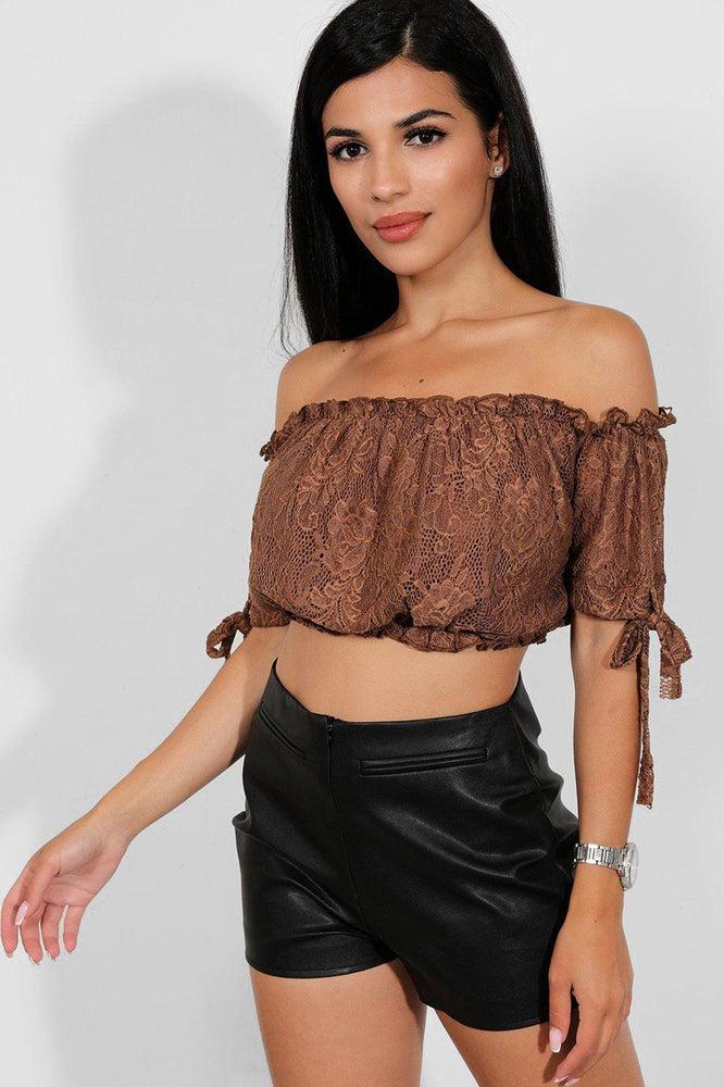 Delicate Lace Bow Sleeves Bardot Crop Top