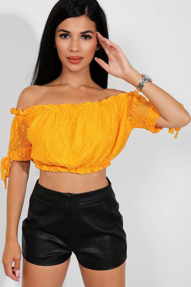 Delicate Lace Bow Sleeves Bardot Crop Top