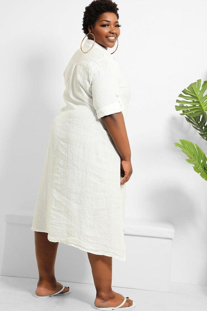 Curved Hem 100% Linen Shirt Dress-SinglePrice